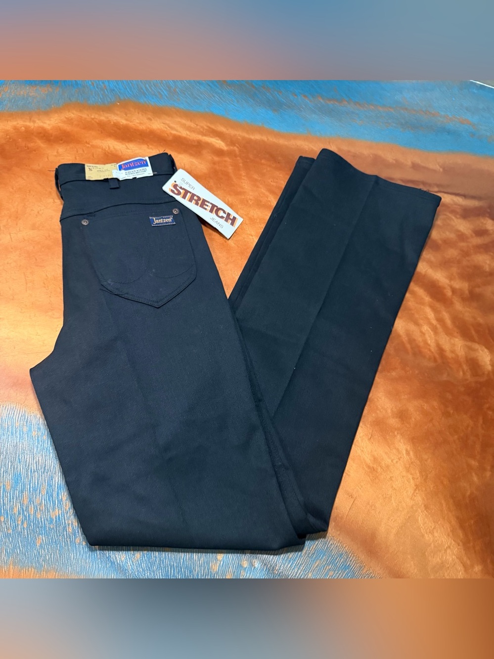 VTG Jantzen Super Stretch Jeans Black Straight Leg Deadstock NWT Size 31 USA